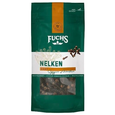 Abbildung von Fuchs Gewürze Nelken ganz im wiederverschließbaren, recyclebaren Beutel aus natürlichen Zutaten 15 g