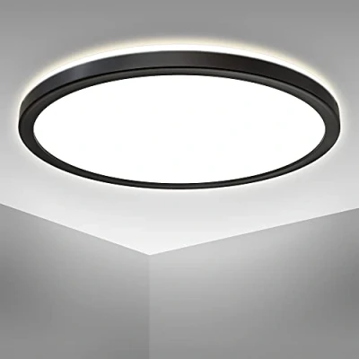 Abbildung von B.K.Licht Deckenleuchte LED schwarz Backlight Effekt 18W 2.400lm BKL1329, fest integriert, Kaltweiß, ultraflaches Paneel 4000K 293x28 mm