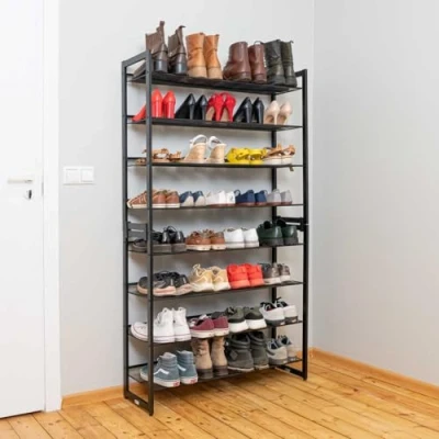 Abbildung von Tatkraft Giza Schuhregal mit 8 Ebenen, Schmal, Metall, Set aus 2 stapelbaren 4 stufigen Schuhorganizern, Verstellbare, Schwarz