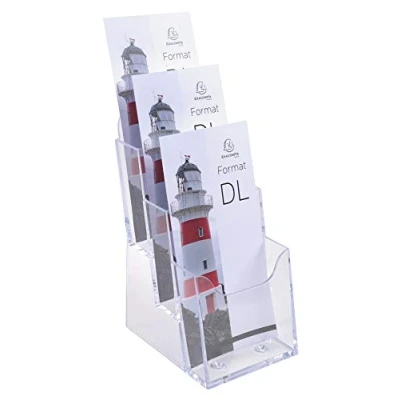Abbildung von Exacompta 73158D 4er Pack Tischprospekthalter Exacyrl für 10 x 21 cm aus robustem Acryl 3 Stufen gefertigt einem Guss kristall ideal Schreibtisch und Büro Verkaufsbüro Flyerhalter