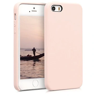Abbildung von kwmobile Hülle kompatibel mit Apple iPhone SE (1.Gen 2016) / 5 5S Silikon Handy Case Handyhülle weiche Oberfläche kabelloses Laden Altrosa