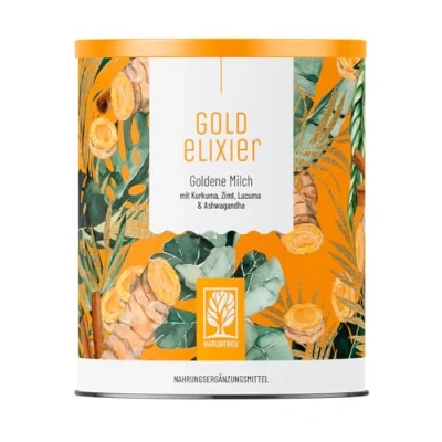 Abbildung von NATURTREU® Goldelixier Goldene Milch Pulver zur Zubereitung von Kurkuma Latte enthält 300 g Golden Milk mit Curcuma Ashwagandha &amp; Zimt vegan und laborgeprüft