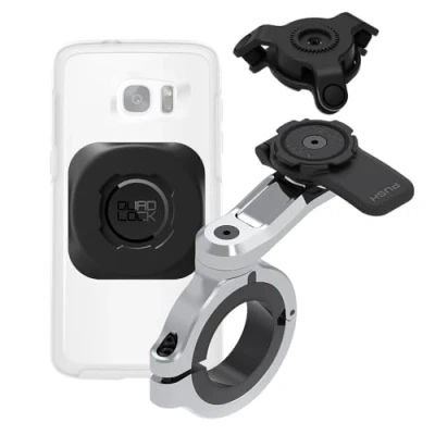 Abbildung von Quad Lock Motorrad Telefonhalterungsset PRO Chrome Groß für Lenker mit Vibrationsdämpfer und MAG Universaladapter