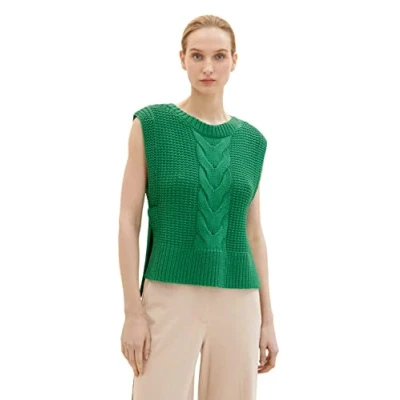 Abbildung von TOM TAILOR Damen 1035300 Pullunder mit Zopfmuster, 31032 Vivid Leaf Green, XXS