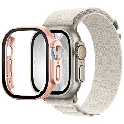 Abbildung von mtb more energy Hülle kompatibel mit Apple Watch Ultra, Ultra 2 Rosegold metallic integrierter Displayschutz aus gehärtetem Glas Rundum Schutz Bumper Gehäuse Schutzhülle Tempered Glass
