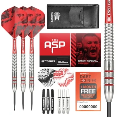 Abbildung von Target Darts Nathan Aspinall 24G Tungsten Steeldart Set 9 Pro Grip Shafts Ultra Flights Darttasche, Dart Zubehör, Wolfram Satz