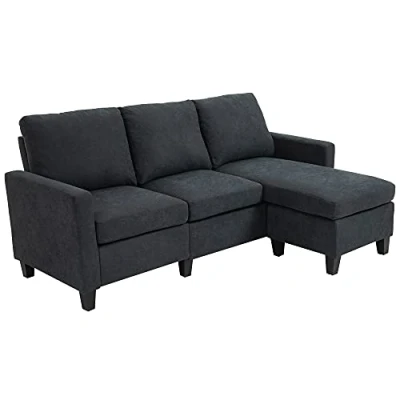 Abbildung von HOMCOM 3 Sitzer Ecksofa Eckcouch in L Form, Eckgarnitur, Sofa 1 Teile, Dunkelgrau 197 x 139 91 cm