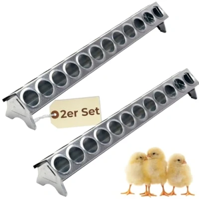 Abbildung von GarPet Futterspender 2x Hühner 50cm Futterrinne Metall Küken Geflügel Wachtel