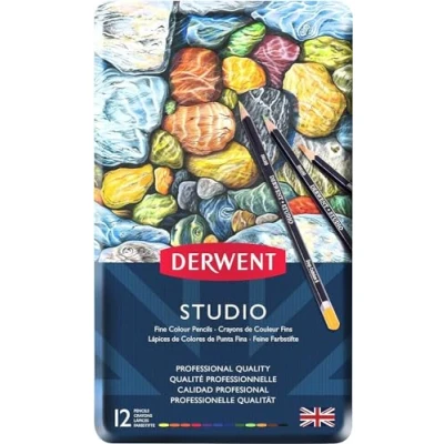 Abbildung von Derwent Studio Buntstifte, Zeichnen &amp; Ausmalen, 12er Set, Ideal für Illustrationen Detaillierung, Professionelle Qualität, 32196