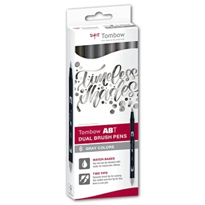 Abbildung von Tombow ABT Dual Brush Pen, Grey Colors, Stift mit zwei Spitzen, perfekt fürs Hand Lettering und Bullet Journal, wasservermalbar, 6C 6 6er Set
