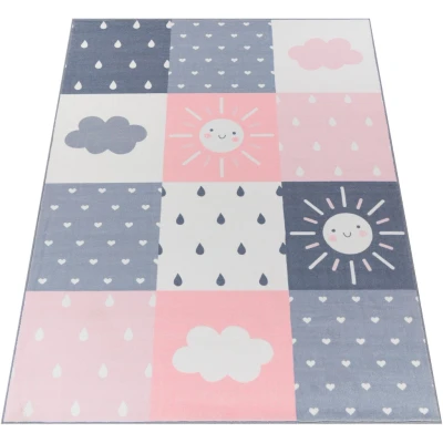 Abbildung von Paco Home Kinderteppich &quot;Eliz 393&quot;, rechteckig, Kurzflor, Spielteppich, Patchwork Muster, Motiv Sonne, Wolken, Herz