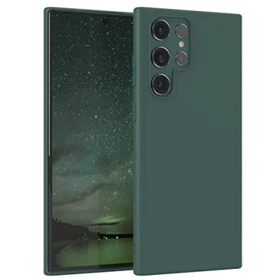Abbildung von EAZY Case Silikonhülle für Samsung Galaxy S22 Ultra 5G Hülle Silikon Grün weich stoßfeste Handyhülle Schutzhülle mit Kameraschutz Dünn Premium Schutz Cover TPU Bumper Piniengrün