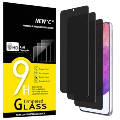 Abbildung von NEW&#039;C 3 Stück, Sichtschutz Panzer Schutz Glas für Samsung Galaxy S21 FE 5G, Verbesserter 28 Grad schutzwinkel, Ultra Haltbare 9H Härte, Blasenfrei