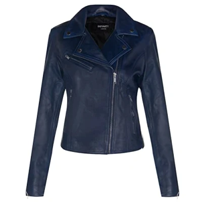 Abbildung von Infinity Leather Damen Blau Lederjacke Klassische Bikerjacke Aus Echtem Leder L