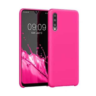 Abbildung von kwmobile Hülle kompatibel mit Samsung Galaxy A50 Silikon Handy Case Handyhülle weiche Oberfläche kabelloses Laden Neon Pink