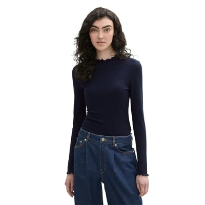 Abbildung von TOM Tailor Denim MIT Struktur Langarmshirt, Damen, Größe: Small, Sky captain blue