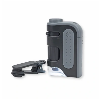 Abbildung von Carson MicroBrite Pro 60x 120x LED Taschenmikroskop mit asphärischem Linsensystem und Smartphone Adapterclip (MM 350)