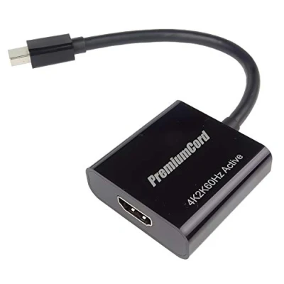 Abbildung von PremiumCord Mini DisplayPort auf HDMI Adapter, Video 4K @ 60Hz UHD 2160p, Full HD 1080p, 3D, 1.2 Stecker 2.0 Buchse, Länge: 20cm, schwarz
