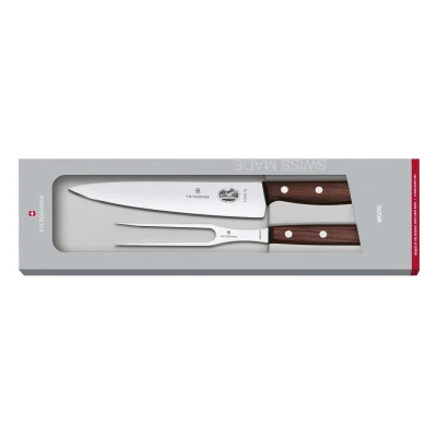 Abbildung von Victorinox, Wood, Profi Tranchier Set, 2 teilig, Tranchiermesser und Gabel, Rostfreier Stahl, Edler Holzgriff, braun