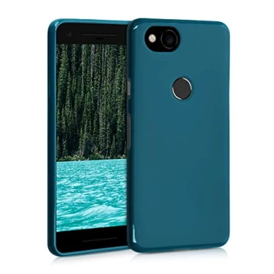 Abbildung von kwmobile Hülle kompatibel mit Google Pixel 2 weiches TPU Silikon Case Cover geeignet für kabelloses Laden Petrol matt