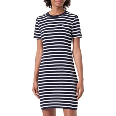 Abbildung von Tommy Hilfiger NEW CODY SLIM Jerseykleid, Damen, Größe: XXS, Ecru/desert sky