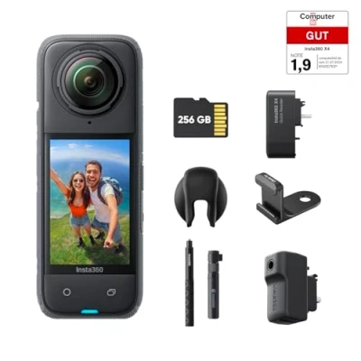 Abbildung von Insta360 X4 Creator Bundle wasserdichte 8K 360 Action Cam, 4K Weitwinkelvideos, Unsichtbarer Selfie Stick, Abnehmbarer Linsenschutz, 135 min Akkulaufzeit, KI Bearbeitung, Stabilisierung
