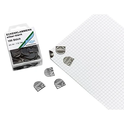 Abbildung von Wedo 112154 Eckenklammern (aus glanzveredeltem Metall in SB Klarsichtdose) 100 stück, silber