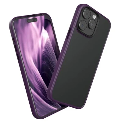 Abbildung von EAZY Case Hybrid Outdoor kompatibel mit iPhone 15 Pro Max Handyhülle für Hülle als Fallschutz schlanke Schutzhülle stoßfestes Cover in Matt Transparent/Lila
