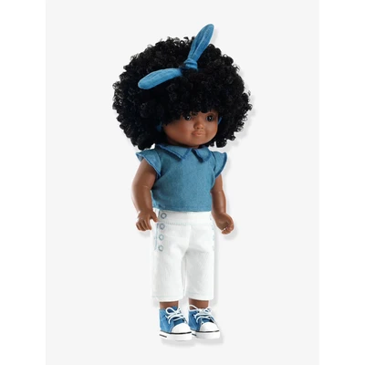 Abbildung von Djeco Puppe Janet 32 cm große Stehpuppe mit krausem Haar, Schlafaugen &amp; modischem Outfit realistische Spielpuppe aus Vinyl für Kinder ab 3 Jahren POMEA Kollektion