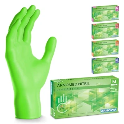 Abbildung von 500 Stück ARNOMED Einweghandschuhe Grün, Einmalhandschuhe M, Nitril Handschuhe Einweg, Nitrilhandschuhe puderfrei, Gummihandschuhe Schutzhandschuhe, in XS, S, L, XL