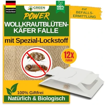 Abbildung von GREEN GUARDIA Wollkrautblütenkäfer Falle mit Spezial Lockstoff 12x Fallen umweltfreundlich bekämpfen, Chemiefreie starker Klebefläche, giftfrei &amp; geruchsneutral