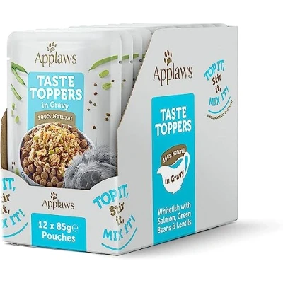 Abbildung von Applaws Taste Toppers 100% natürliche Wet Dog Food Topper, Grain Free Whitefish mit Lachs und Gemüse in Soße Beutel 12 x 85g