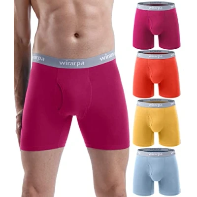 Abbildung von wirarpa Herren Unterhosen Trunks Baumwoll Stretch Boxershorts mit offenem Hosenschlitz, ohne Etikett, für Männer, reguläres Bein, 4er Pack Größe L