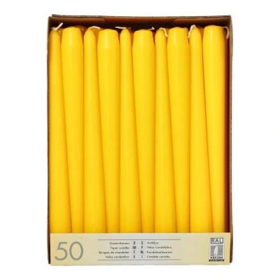 Abbildung von PAPSTAR Tafelkerze 50 Leuchterkerzen Tafelkerzen Ø22mm L25cm gelb