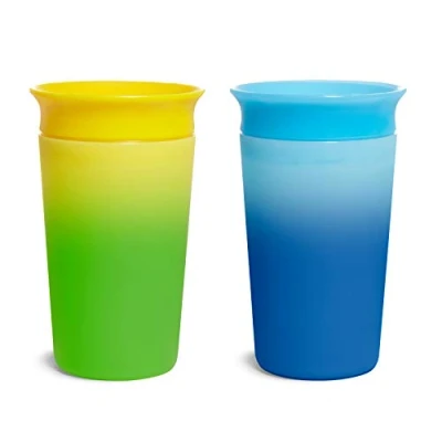 Abbildung von Munchkin Miracle 360 Trinkbecher für Babys und Kleinkinder, BPA frei, mit Farbwechsel, auslaufsicher, spülmaschinenfest, Kinder ab 12 Monaten, 2er Set gelb/blau je 266 ml