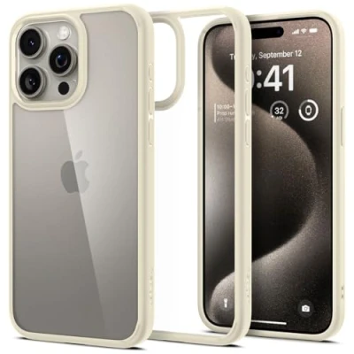 Abbildung von Spigen für iPhone 15 Pro Ultra Hybrid Hülle [Anti Yellowing] Case Handyhülle Schutzhülle Cover Transparent Durchsichtig Dünn Slim Mute Beige