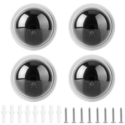 Abbildung von Garsent 4pcs Dome Simulationskamera Fake CCTV Dummy mit blinkendem LED Licht für Heim &amp; Gewerbe Powered by 2 * &quot;AA Batterien(Weiß)