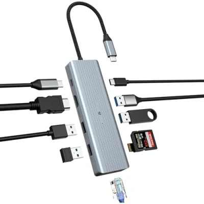 Abbildung von BIGBIG WON USB C Hub, 10 in 1 Port Kompatibel mit Desktop Computer, MacBook Pro/Air, iMac,Surface Pro,PS 4 und Weiteren Laptops, 3.0 Ultra Slim Verteiler