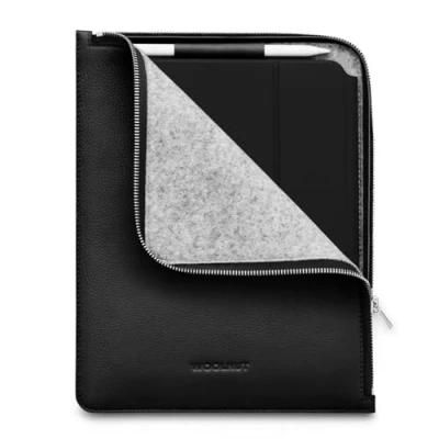 Abbildung von WOOLNUT Skandinavisches Vollnarbenleder Folio hülle für iPad Pro 11 Zoll &amp; Air (2024, M2, M4) mit Stifthalter Schwarz Kompatibel 10,9 10 Generation