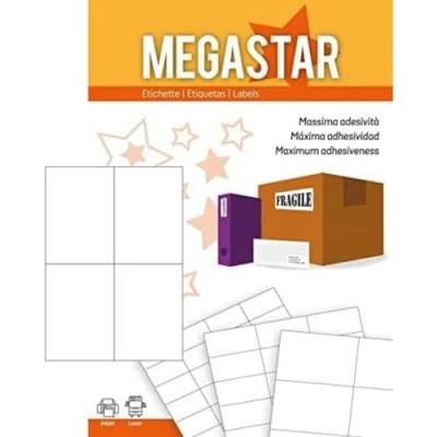 Abbildung von MEGASTAR lp4ms 10548 100 Blatt selbstklebende Etiketten, 105 x 48 mm, weiß