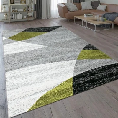Abbildung von VIMODA Teppich Geometrisches Muster Meliert in Grün Grau Weiß Schwarz Kurzflor Wohnzimmer, Maße:60x110 cm