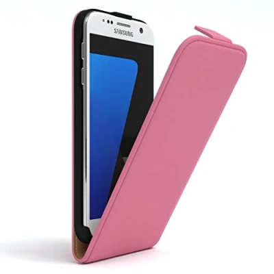 Abbildung von EAZY Case Hülle kompatibel mit Samsung Galaxy S7 Flip Cover zum Aufklappen, Handyhülle aufklappbar, Schutzhülle, Flipcover, Flipcase, Flipstyle vertikal klappbar, aus Kunstleder, Rosa