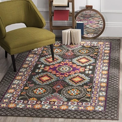 Abbildung von SAFAVIEH Boho Teppich für Wohnzimmer, Esszimmer, Schlafzimmer Monaco Collection, Kurzer Flor, Braun und Multi, 155 X 231 cm
