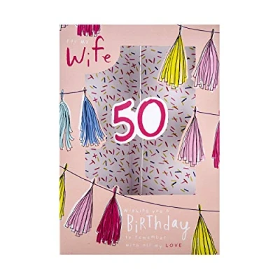 Abbildung von Hallmark Geburtstagskarte zum 50. Geburtstag für Ehefrau, gestanztes 3D Design
