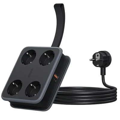 Abbildung von 4 Fach Steckdosenleiste USB C 45W NTONPOWER GaN 2500W Mehrfachsteckdose Wandmontage 1,6 Meter Verteilersteckdose 10A mit Schalter für Reise Arbeit, Schwarz