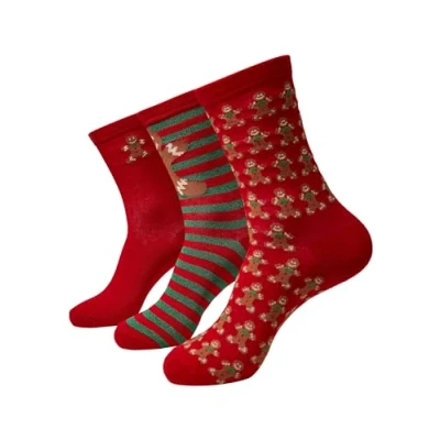 Abbildung von Urban Classics Christmas Gingerbread Socks 3 PACK Socken, Damen, Größe: 35 38, Red