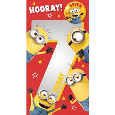 Abbildung von Danilo Cards Geburtstagskarte zum 7. Geburtstag, Minions, Ich Einfach unverbesserlich, 22,9 x 12,7 cm