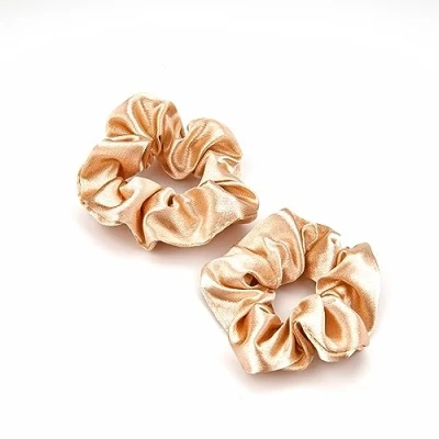 Abbildung von Scrunchies Haargummi Damen, 2 Stück Weiche Seide Haargummis Mädchen, Premium Satin Invisibobble Scrunchie, für Lange Feine Oder Dicke Lockige Haare Mädchen (Champagner Gold)