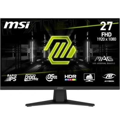 Abbildung von MSI MAG 274F Gaming Monitor 27 Zoll FHD Rapid IPS Panel 1920x1080, 200Hz / 0,5ms (GtG), HDR Ready, HDMI 2.0b, P 1.2a, Randloses Design, neigbar, Schwarz