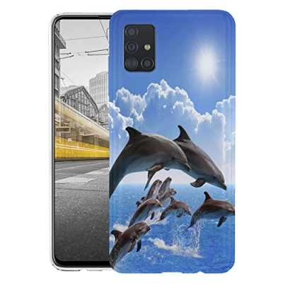 Abbildung von KX Mobile Hülle für Samsung A51 Handyhülle Motiv 1297 Delfin Delfine Blau Grau Premium Silikonhülle SchutzHülle Softcase HandyCover Galaxy